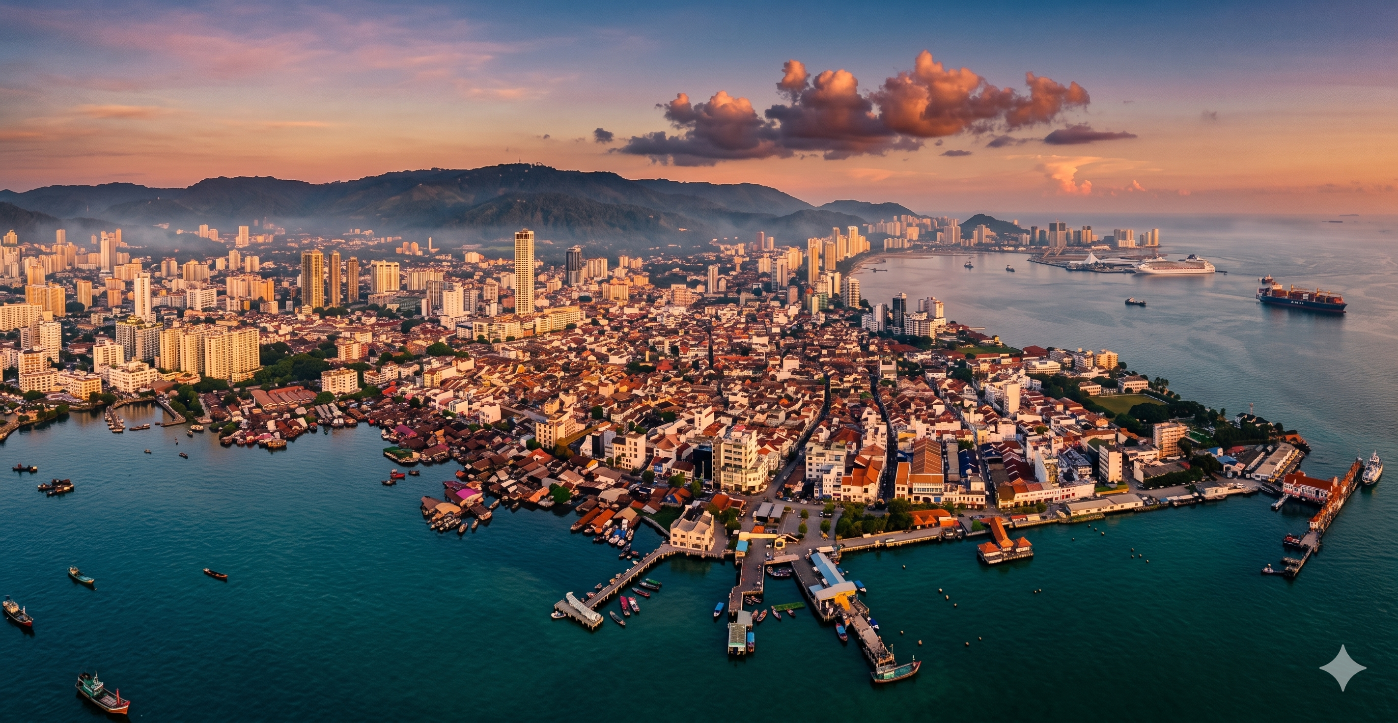 Aerial map view of Penang Island